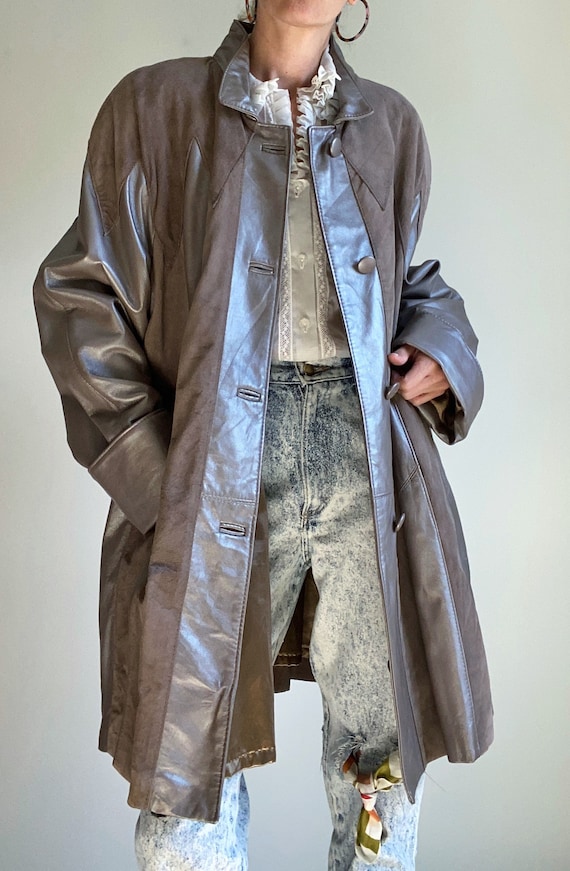 1980s Leather & Suede Panelled Car Coat Swing Jack