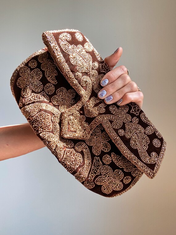 1930s ALBRO Silk Velvet Beaded Evening Clutch, Mad