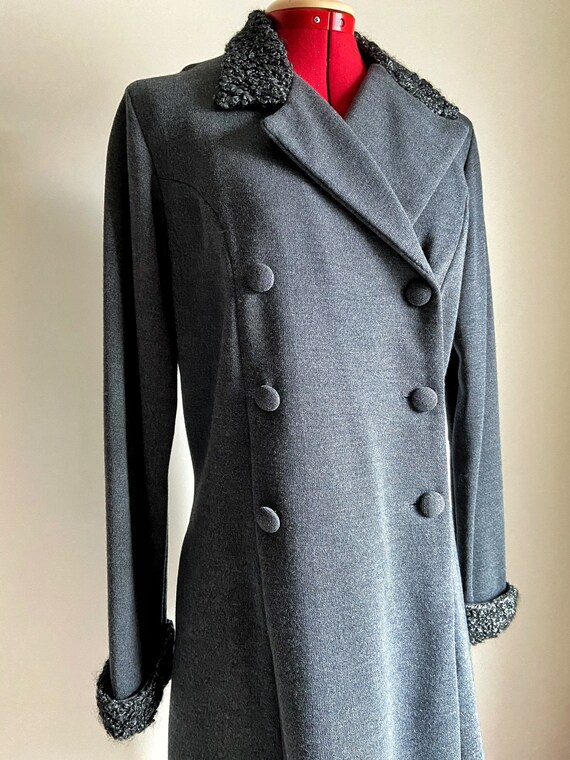 Vintage 60s Knit Blazer Dress, Grey Faux Lambswool