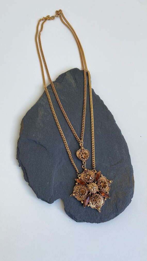 Vintage 1950s Signed Florenza Gold Tone Statement Necklace