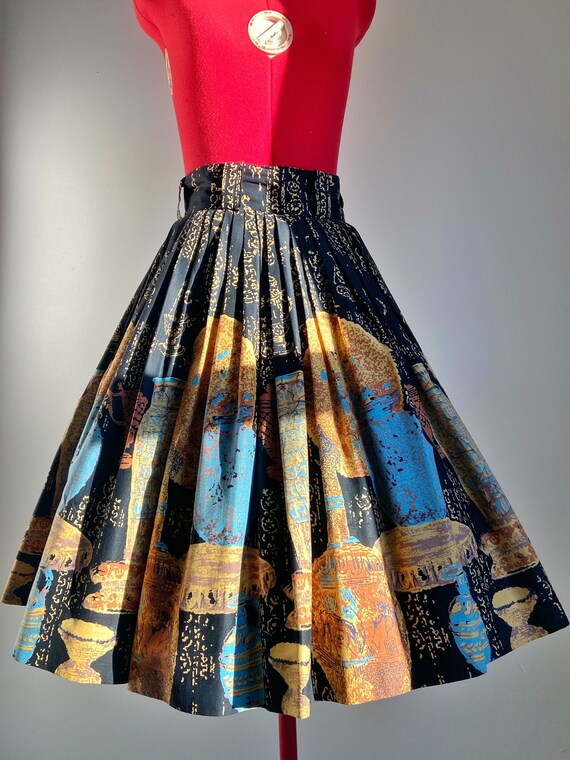 1950s Novelty Print Cotton Circle Skirt, Waist 25"