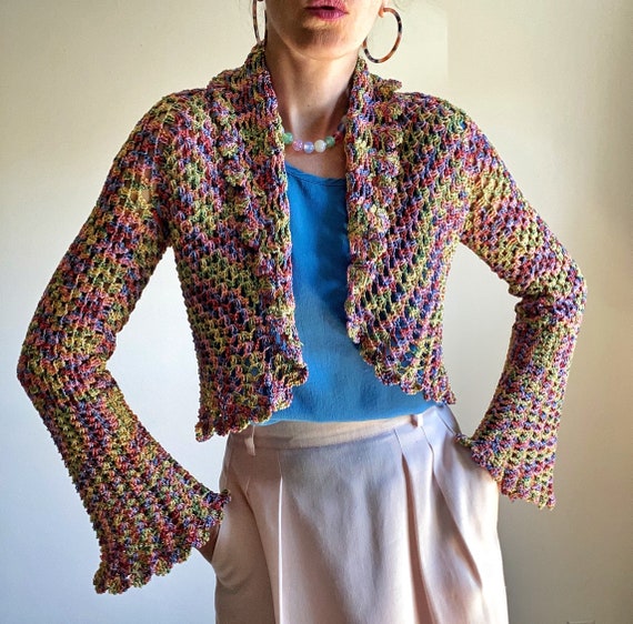 Vintage Crochet Cardigan with Bell Sleeves