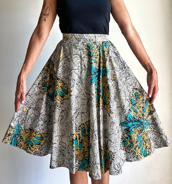 1950s Novelty Butterfly Print Cotton Circle Skirt,