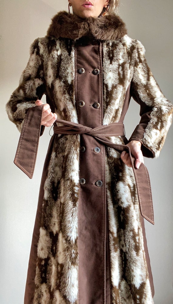 1970s Jay Wear Faux Fur Winter Trench Coat