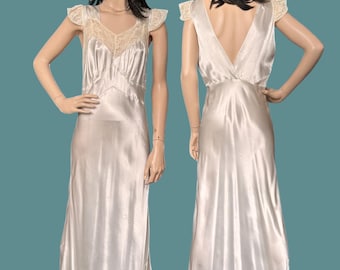 Vintage 1930s Bias Cut Liquid Satin Slip Dress, S/M