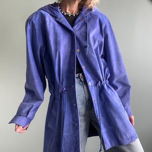 Vintage 90er Jahre Cinched Taillierte Kapuzen Lila Wildlederjacke, S