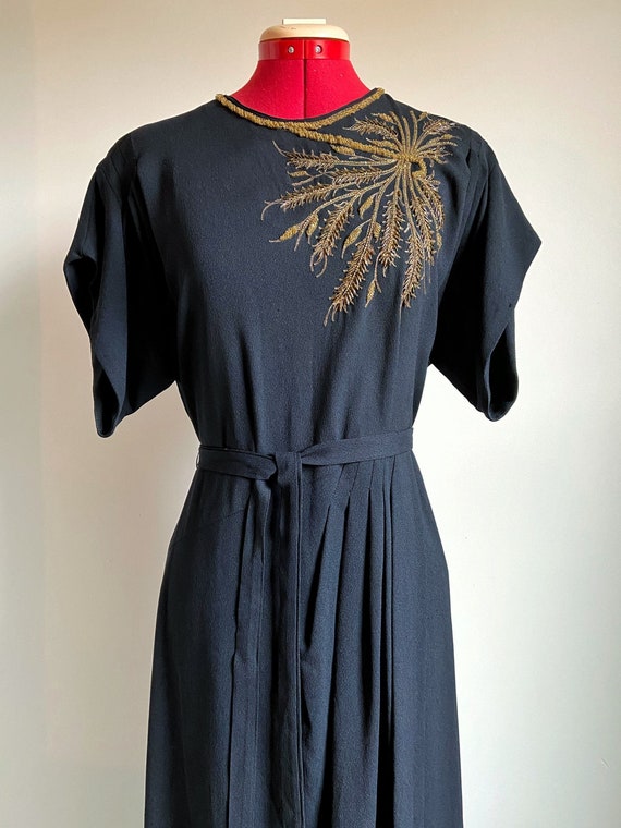 1930s Volup Black Rayon Beaded Dress with Original