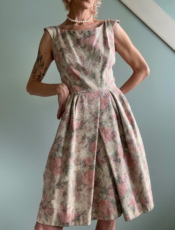Vintage 1960s Floral Tapestry Mini Party Dress, XS/S