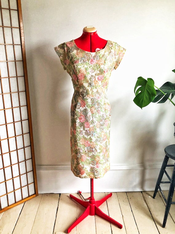 60s Large Lace & Sequin Cocktail Party Dress