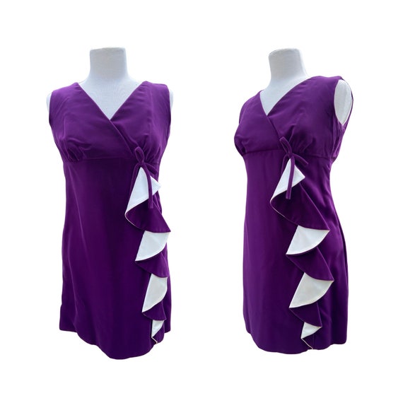 Vintage 1960s Purple Velvet Mini Dress, XXS - image 3