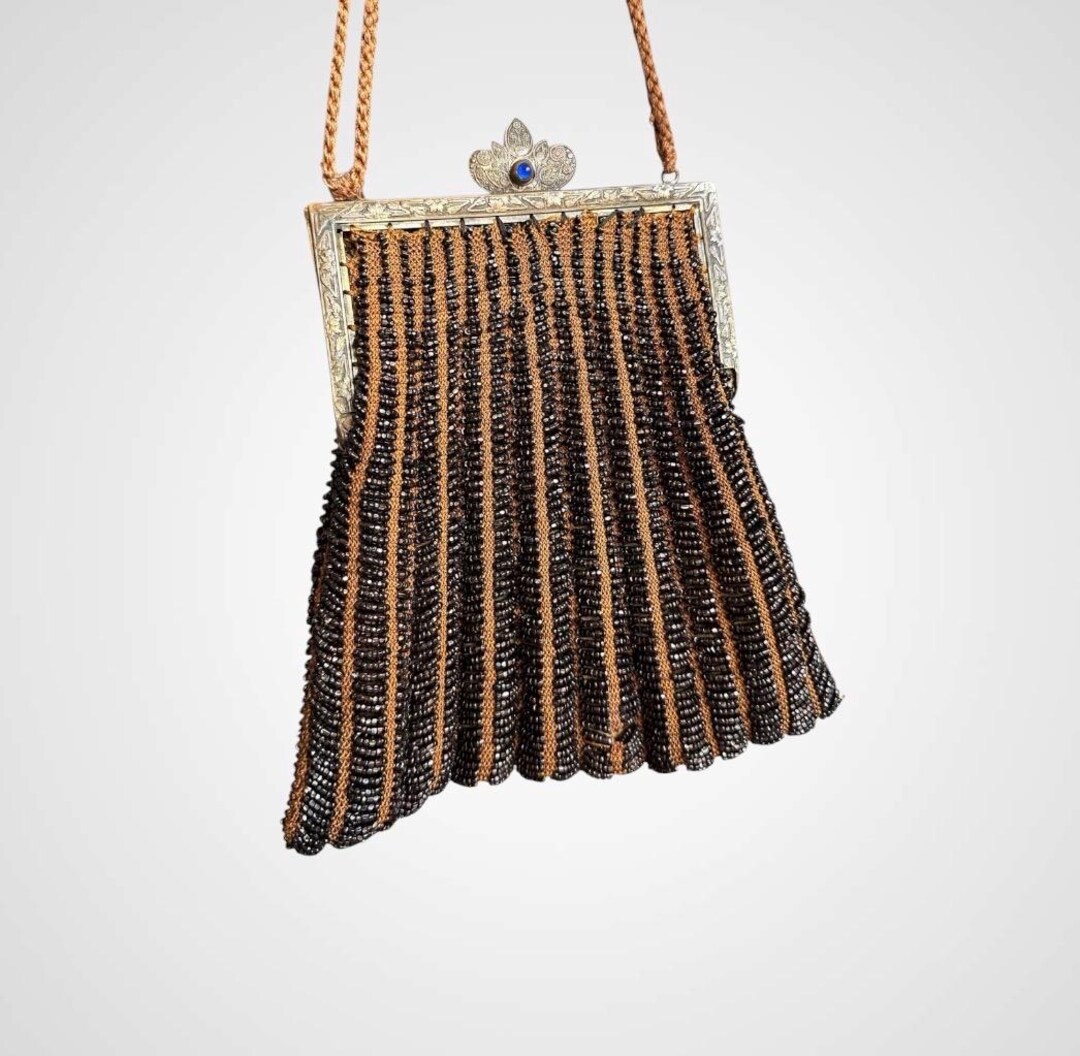 Antique C. 1910s-1920s Hand Knit Glass Beaded Purse With Metal Frame - Etsy