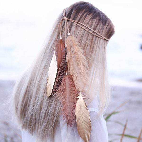 Bandeau en plumes Bandeau Boho Bijoux cheveux en plume Bijoux de plage Couvre-chef Boho Accessoires en plumes Bandeau Gitan Natif Festif