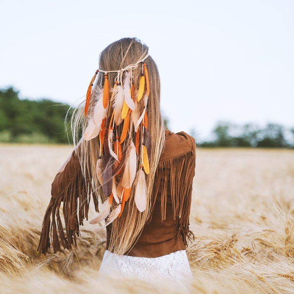 Boho headband Feather headband Gypsy Feather headpiece Feather jewelry Feather accessories Festive jewelry Native Bohemian headband