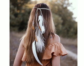 Boho feather headband Bohemian headband Boho Bridal Feather headpiece Feather headband Feather hair jewelry Boho Wedding Veil Boho headpiece