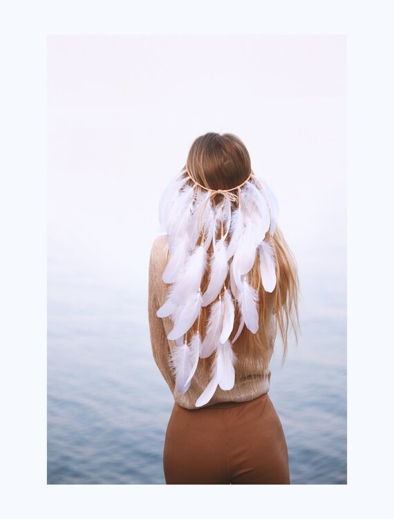 White Feather Headpiece Boho Headband 