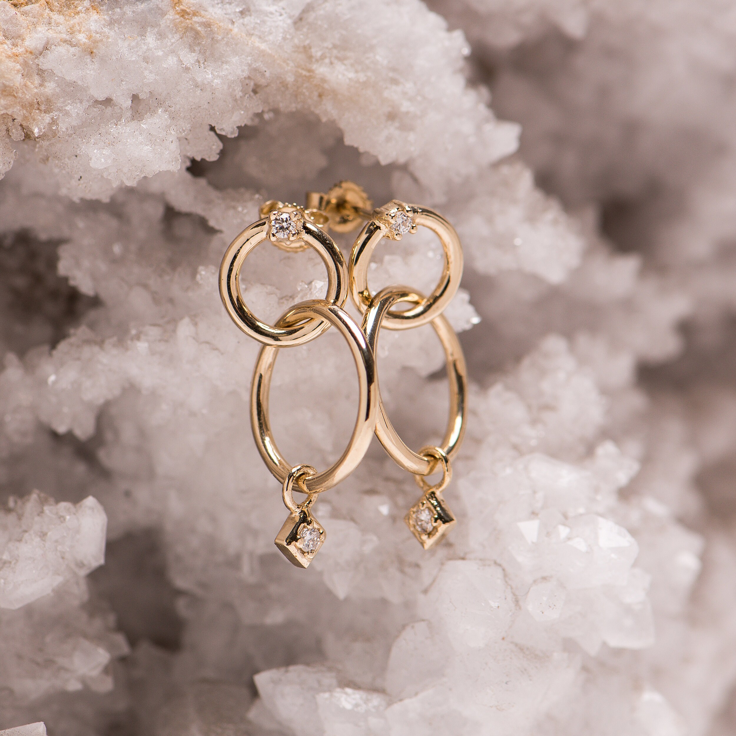 Double Hoop Diamond Dangle Earrings Etsy