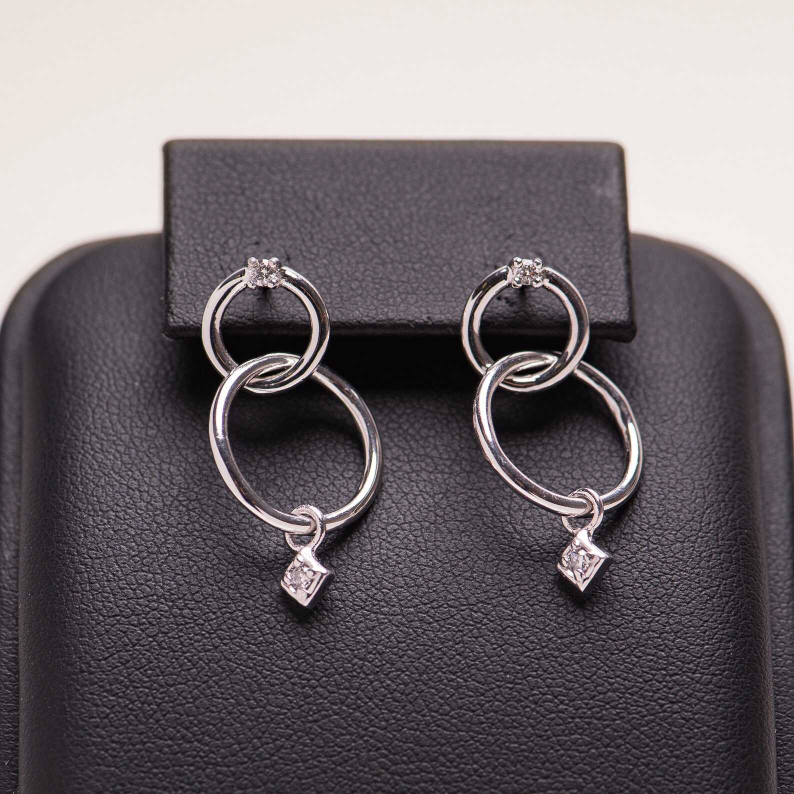 Double Hoop Diamond Dangle Earrings Etsy