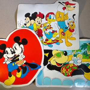 Vintage 80’s Walt Disney Mickey Mouse Placemat 3pc Lot