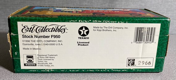 1996 ERTL Collectibles Texaco 1949 White Tilt Cab Tank Truck Die
