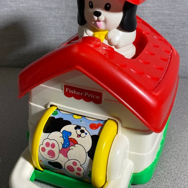 Vintage 1995 Fisher Price Pop Up Puppy Musical Jack in the Box Baby Toy