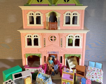 Vintage Fisher Price Loving Family Grand Mansion Victorian Dollhouse & Dolls