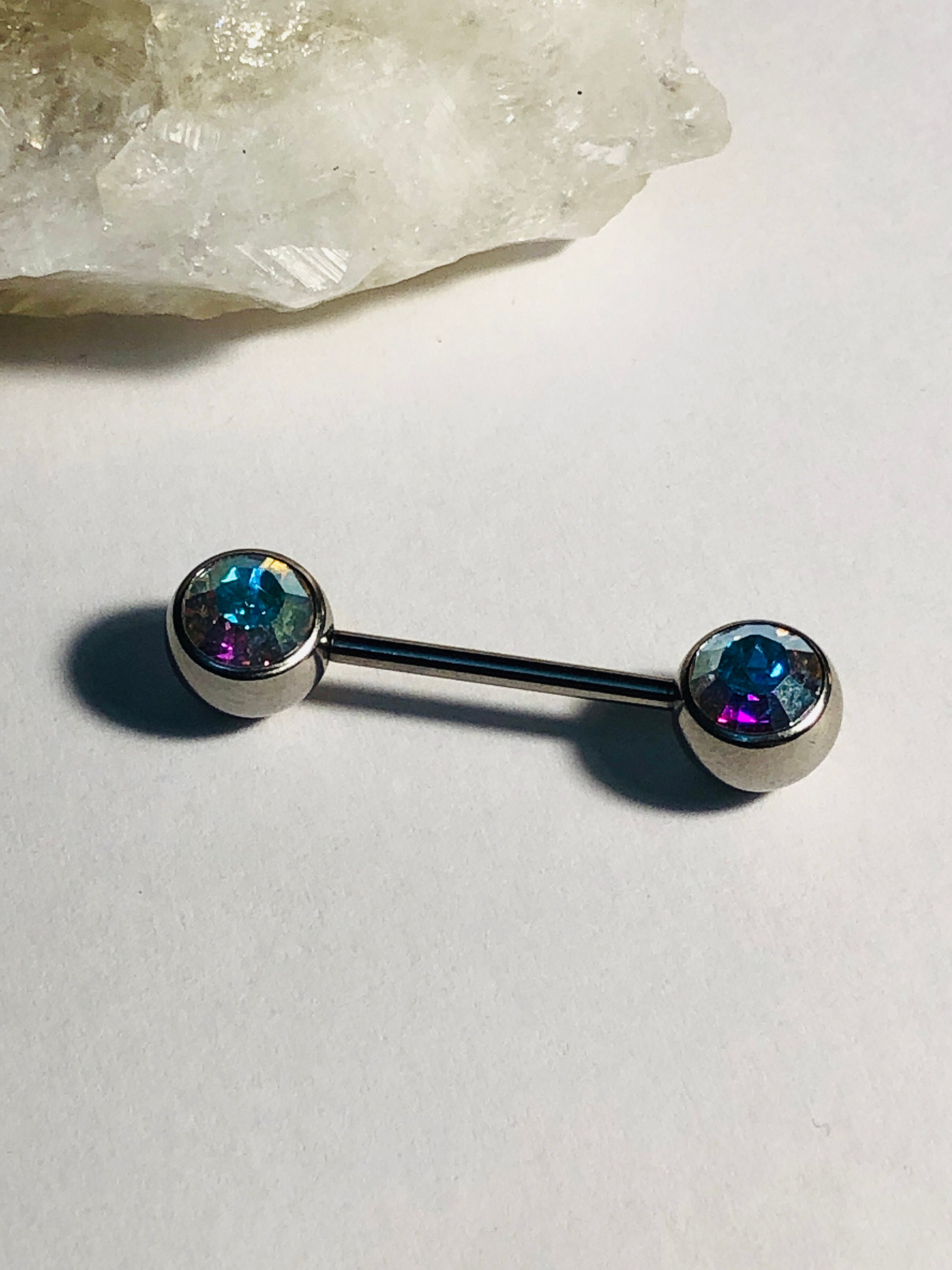 1 X Surgical Steel Nipple Bar With Huge 8mm AB Aurora Borealis Etsy