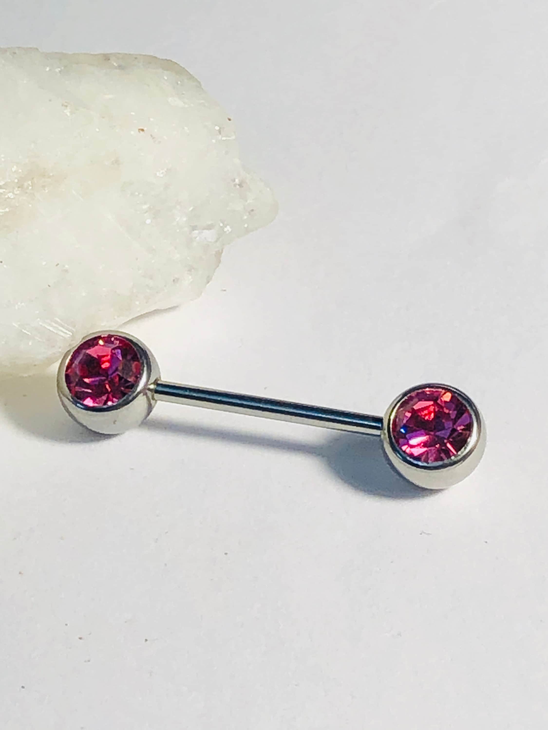 1 x Surgical Steel Nipple Bar With Huge 8mm Rose Pink Crystal Etsy