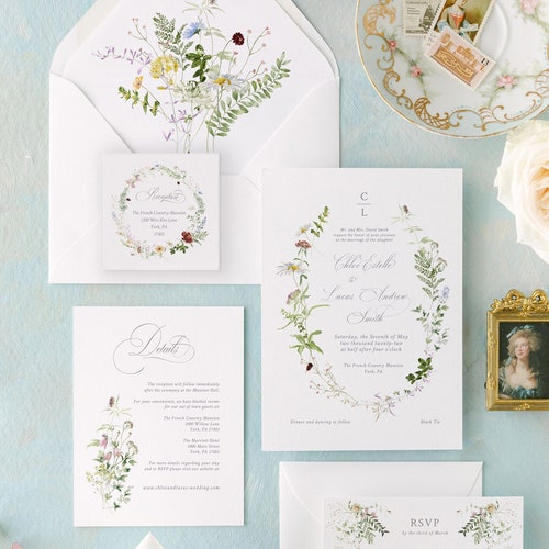 French Country Floral Wedding Invitation Chloe Etsy