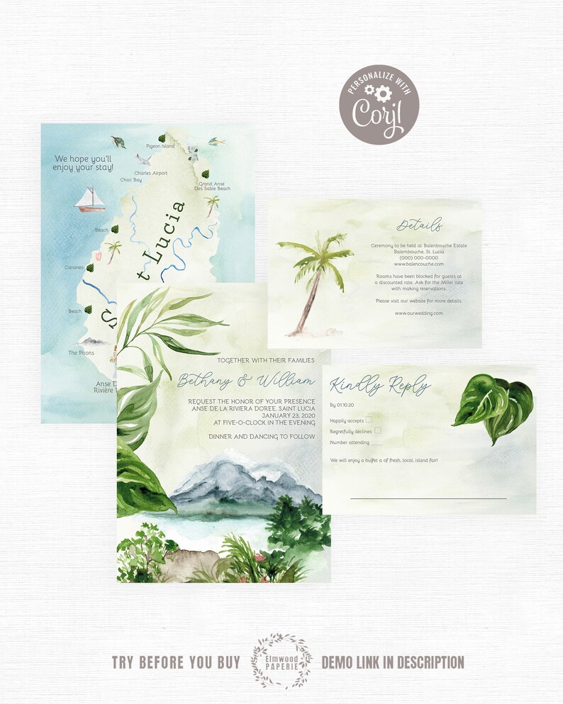 Destination Wedding Invitation Template Tropical Wedding Etsy