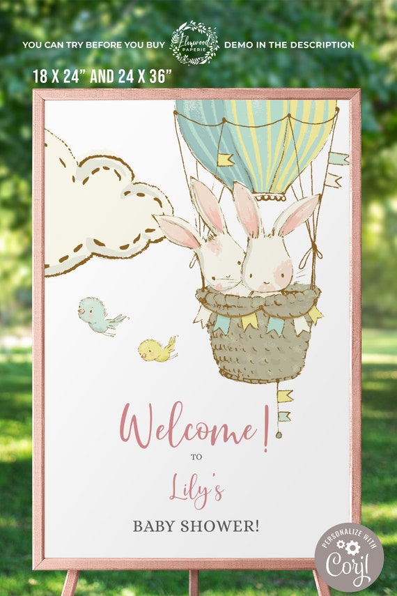Hot Air Balloon Baby Shower Welcome Sign Template / Welcome Poster / Large Welcome Sign / 24 x 36 / 18 x 24 / 8 x 10 Il_570xn