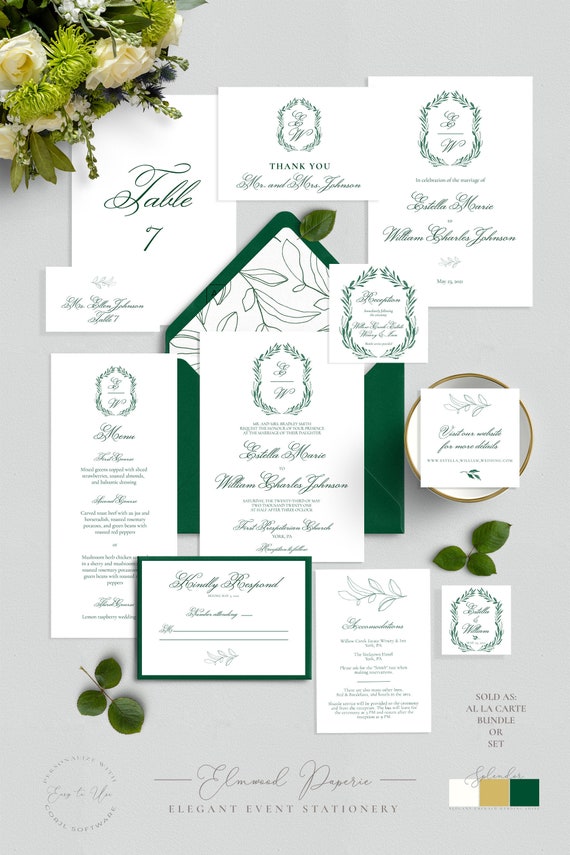 Emerald Green Wedding Invitation Suite Printable Wedding Etsy