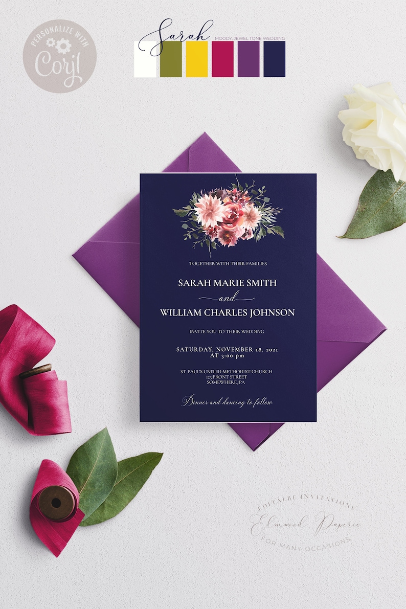 Jewel Tone Wedding Invitation Suite Moody Wedding