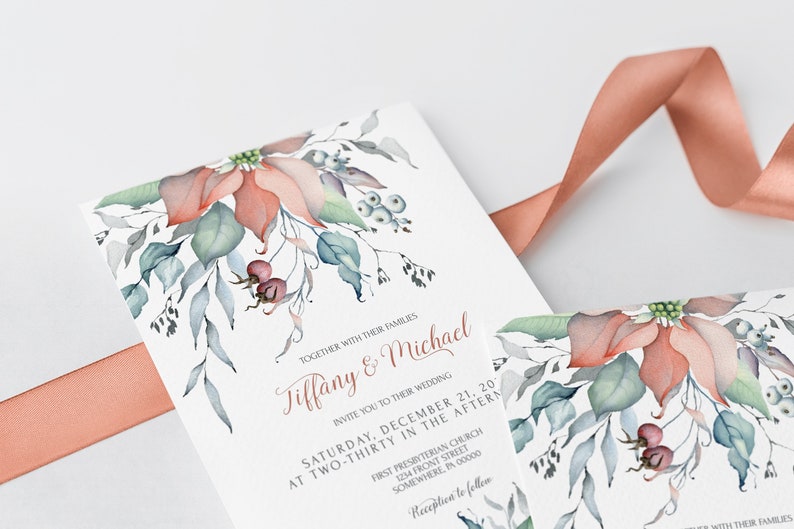 Christmas Wedding Invitation Set Template Winter Wedding image 2
