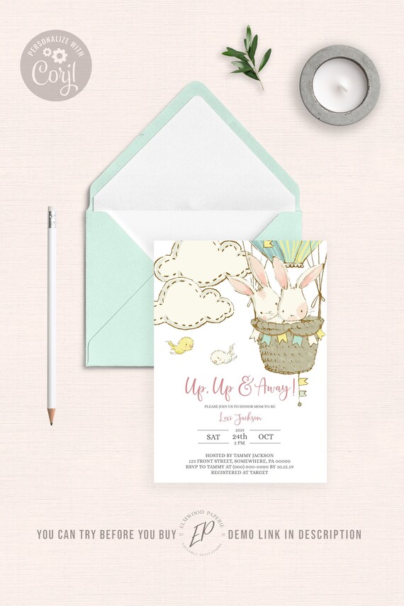 Hot Air Balloon Baby Shower Invitation Template / Editable Shower Invitation / Printable Shower Invitation / Twins Birthday Il_570xn
