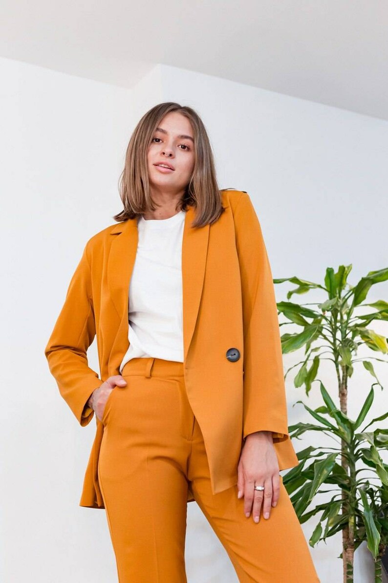 Black business suit Oversized sustainable suit business blazer Women long blazer Womens pants suit Office black pants Black suit jacket