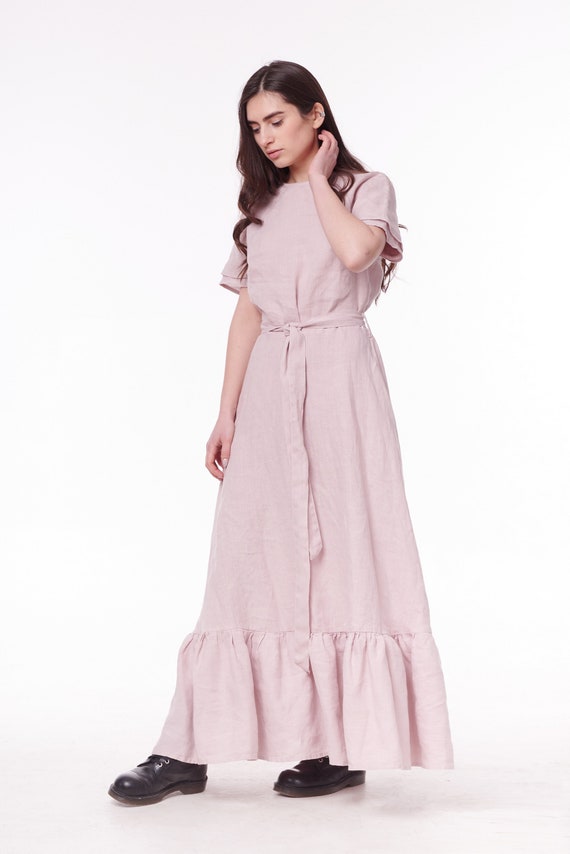 pink linen maxi dress