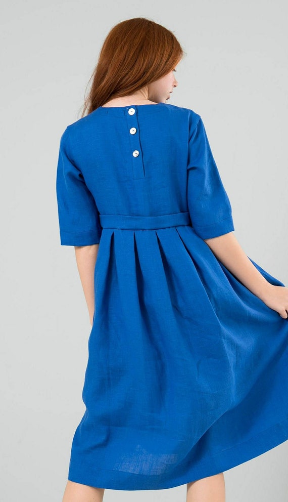 cobalt blue linen dress