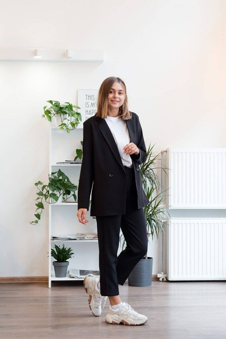 Black business suit Oversized sustainable suit business blazer Women long blazer Womens pants suit Office black pants Black suit jacket
