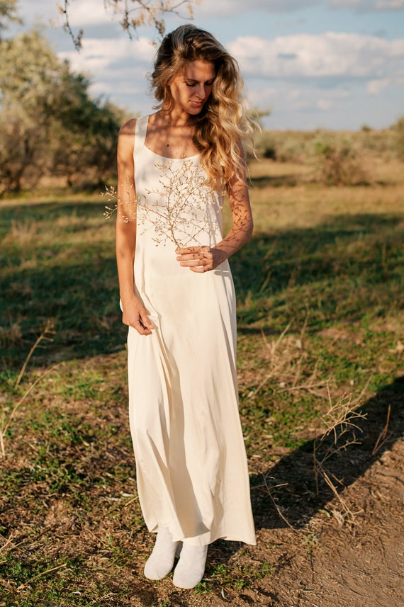 white silk maxi slip dress
