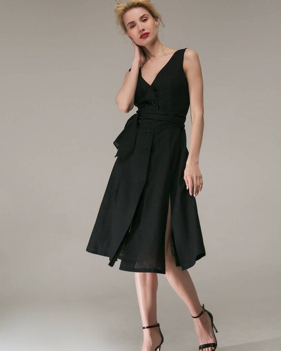 Black linen sundress Clearance