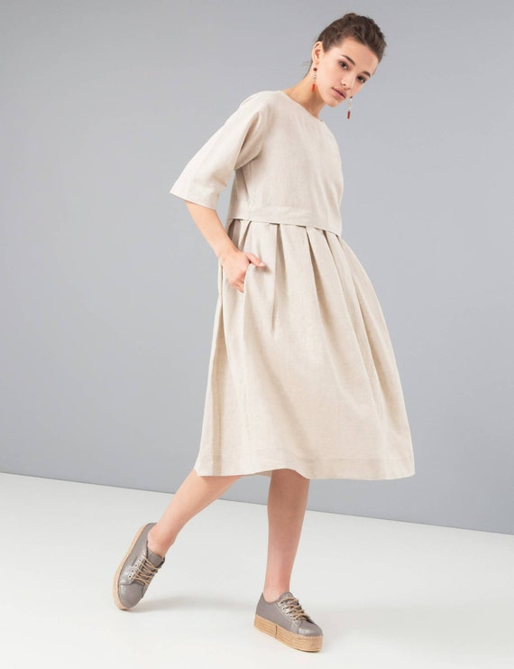 linen beige dress