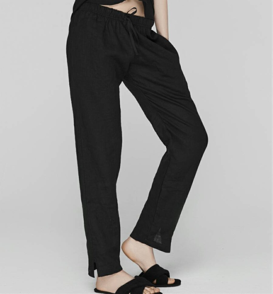 Black linen pants Black linen robe Women linen trousers Olive Etsy