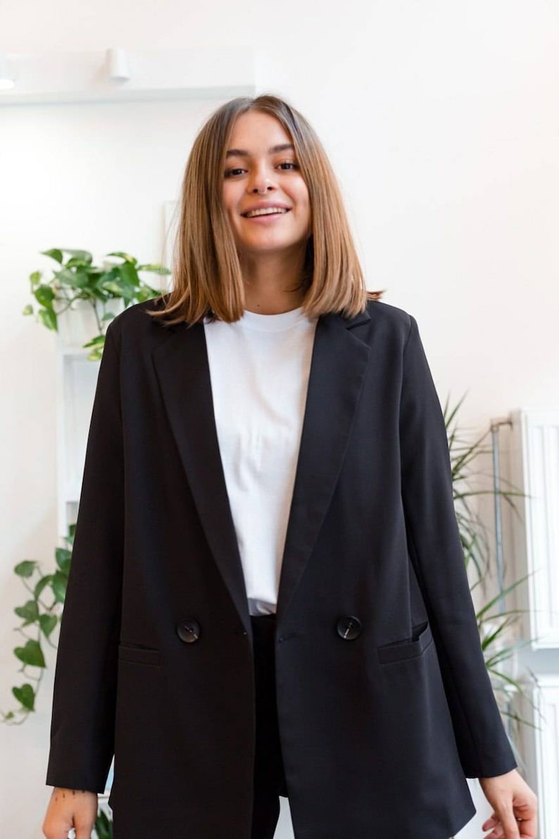 Black business suit Oversized sustainable suit business blazer Women long blazer Womens pants suit Office black pants Black suit jacket