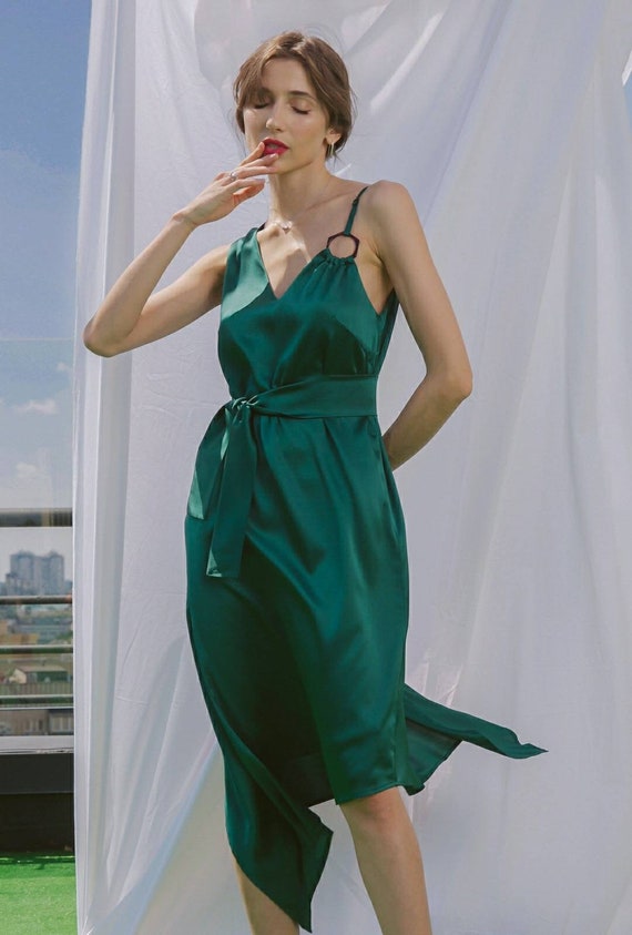 long green silk dress