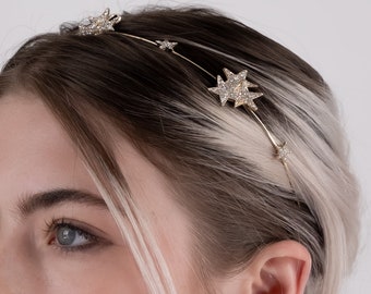 Star Headband Gold, Crystal Headband, Bridal Headband, Bridal Headpiece, Wedding Prom Hair Jewelry, Jewelry Gift, Gift for Her Under 30