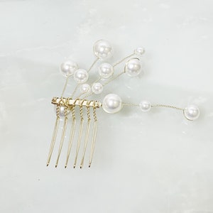 Hair Comb Gold, Hair Comb Stick, Pearl Hair Comb, Bridal Head Piece, Pearl Hair Jewelry, Wedding Prom Hair Jewelry, Women, Birthday Gift image 2