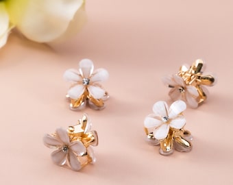 4pcs SET Mini Flower Hair Claw Clips, Pearl Floral Earrings, Small Floral Hair Pins, Flower Girl Bridal Bridesmaids Wedding Hair Accessories
