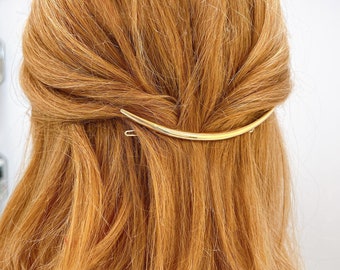 Minimalist Crescent Moon Hair Pin, Metal Bar Barrette, Gold Daily Hair Pin, Hair Clip for Thin and Thick Hair, Sisters and Girlfriends Gift