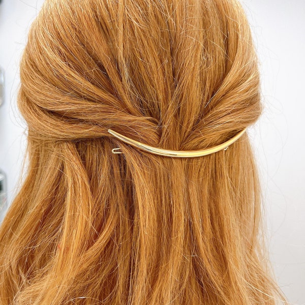 Minimalist Crescent Moon Hair Pin, Metal Bar Barrette, Gold Daily Hair Pin, Hair Clip for Thin and Thick Hair, Sisters and Girlfriends Gift