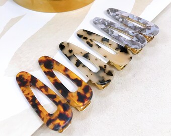 2pcs SET,  Tear Drop Rectangle Tortoise Shell Hair Clips, Minimalist Leopard Hair Clips, Boho Style, Hair Clip for Thin and Thick Hair